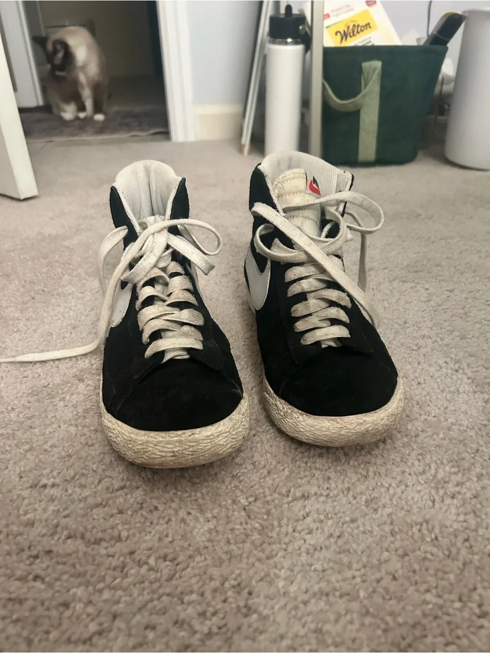 Nike Black and White Suede High-Top Sneakers for Women
